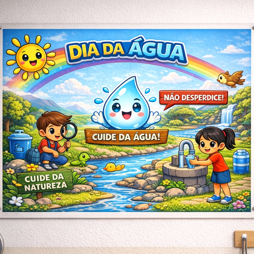 Painel Dia da Água: Ensina a preservar nosso planeta, pois cuidar da água é cuidar da vida.